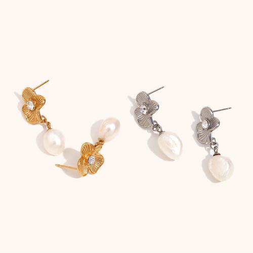 Roestvrij staal Stud Earrings, 304 roestvrij staal, met Cubic Zirconia & Plastic Pearl, Bloem, plated, mode sieraden & voor vrouw, meer kleuren voor de keuze, Verkocht door pair