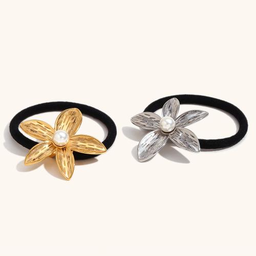 Ponytail Holder 304 Stainless Steel with Rubber Band & Plastic Pearl Flower plated fashion jewelry & for woman Sold By PC