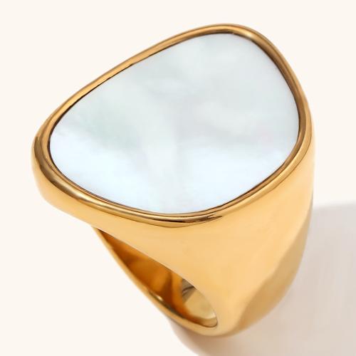 Stainless Steel Finger Ring 304 Stainless Steel with Shell 18K gold plated fashion jewelry & for woman Sold By PC