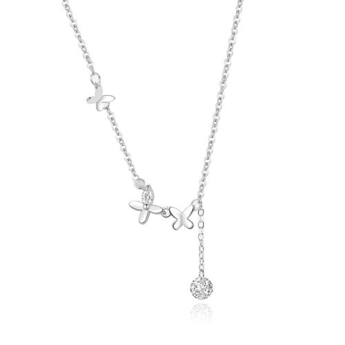 Kubieke Zircon Micro effenen Sterling zilveren ketting, 925 Sterling Zilver, met 5CM extender keten, Vlinder, micro pave zirconia & voor vrouw, platina kleur, Lengte Ca 40 cm, Verkocht door PC