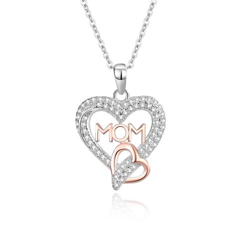 Kubieke Zircon Micro effenen Sterling zilveren ketting, 925 Sterling Zilver, met 5CM extender keten, Hart, micro pave zirconia & voor vrouw, platina kleur, Lengte Ca 40 cm, Verkocht door PC