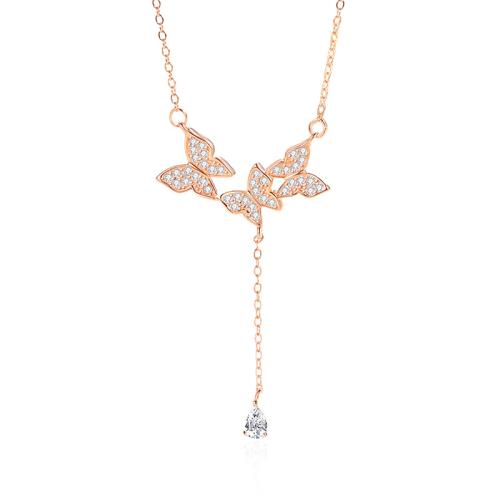 Zircon cubique Micro Pave collier en argent Sterling, argent sterling 925, avec 5CM chaînes de rallonge, papillon, pavé de micro zircon & pour femme, plus de couleurs à choisir, Longueur Environ 40 cm, Vendu par PC