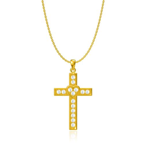 Titanium Steel Necklace Cross plated & micro pave cubic zirconia & for woman gold Length Approx 45 cm Sold By PC