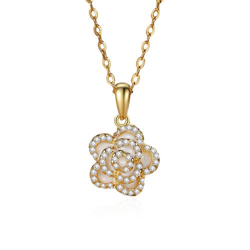 Cubic Zircon Micro Pave 925 Sterling Silver Necklace with 5CM extender chain petals micro pave cubic zirconia & for woman & enamel Length Approx 40 cm Sold By PC