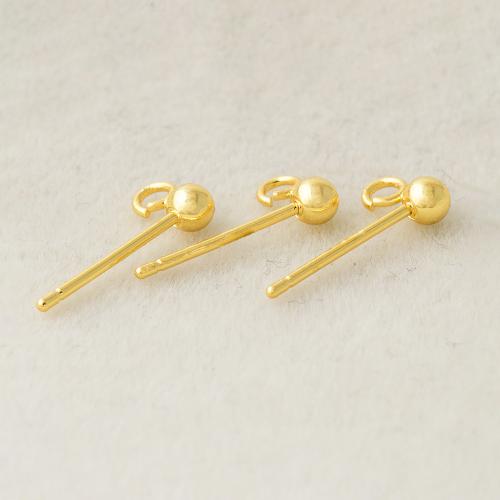 Brass Earring Post, cobre, banhado, DIY, dourado, Ball about 3mm/0.7 needle thick, vendido por PC