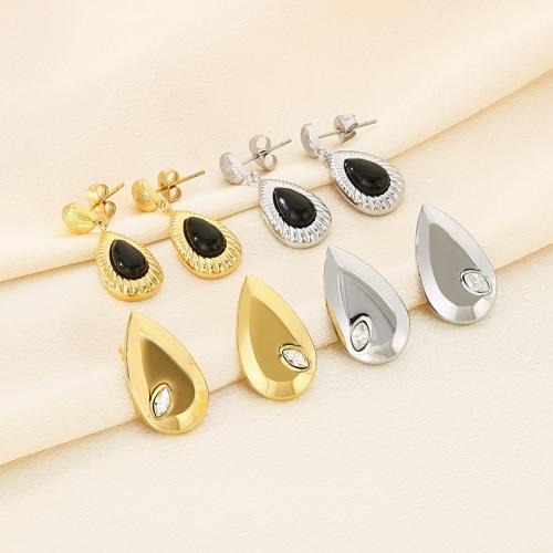 Stainless Steel Drop Earring 304 Stainless Steel with Cats Eye Vacuum Ion Plating & for woman & with rhinestone Sold By Pair