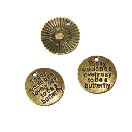 Zinc Alloy Pendants Round antique brass color plated DIY 20mm Sold By Bag