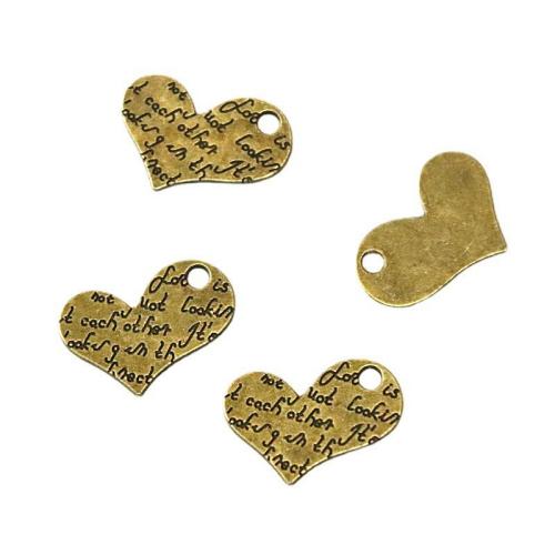 Zinc Alloy Heart Pendler, antik messing farve forgyldt, du kan DIY, 15x20mm, 100pc'er/Bag, Solgt af Bag