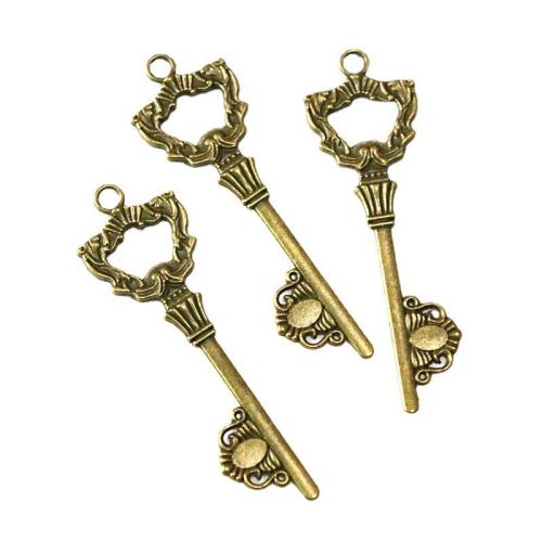 Zinc Alloy Key Pendants antique brass color plated DIY Sold By Bag