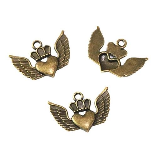 Zinc Alloy Heart Pendler, Winged Heart, antik messing farve forgyldt, du kan DIY, 17x24mm, 50pc'er/Bag, Solgt af Bag