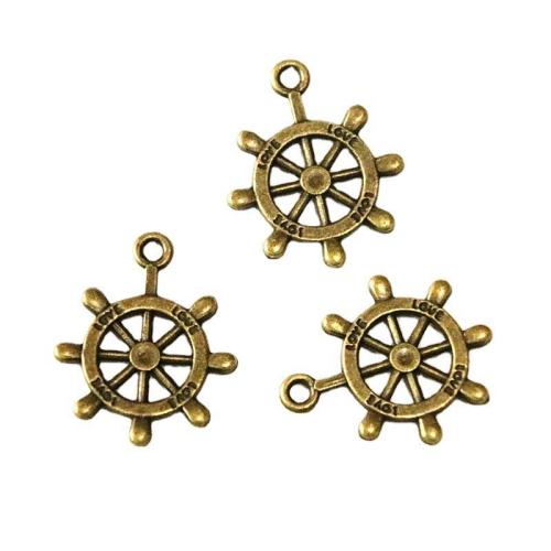 Cink ötvözet Ship Wheel \x26amp; Anchor Medál, antik sárgaréz színű krómozott, DIY, 23.70x19.70mm, 100PC-k/Bag, Által értékesített Bag