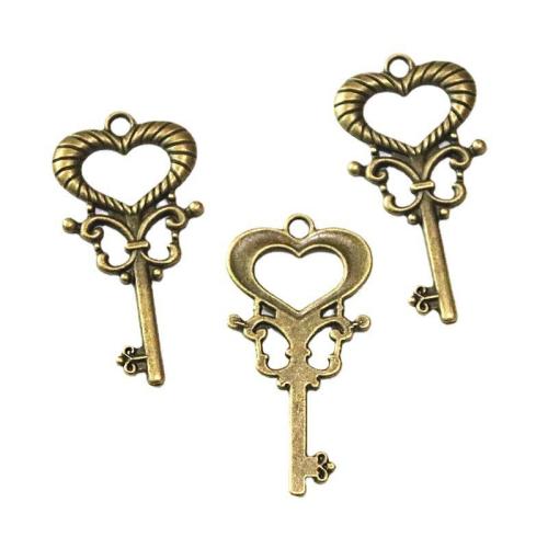 Zinc Alloy Key riipukset, Sinkkiseos, Avain, antiikki messinki väri päällystetty, tee-se-itse, 39.70x20.20mm, 50PC/laukku, Myymät laukku