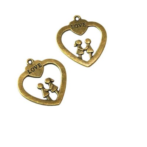 Zinc Alloy Heart Pendler, antik messing farve forgyldt, du kan DIY, 30x32.50mm, 40pc'er/Bag, Solgt af Bag