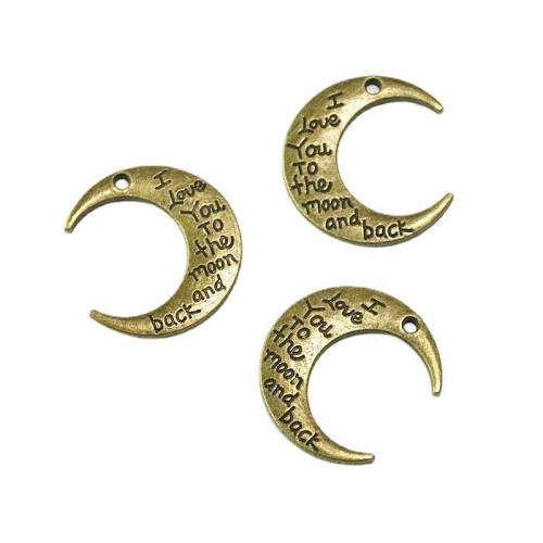 Zinc alliage Moon pendentifs, alliage de zinc, lune, la couleur plaquée laiton antique, DIY, 29x27.50mm, 40PC/sac, Vendu par sac