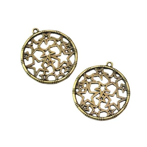 Pendentifs en alliage de zinc, Rond, la couleur plaquée laiton antique, DIY, 34.70x32x8mm, 50PC/sac, Vendu par sac