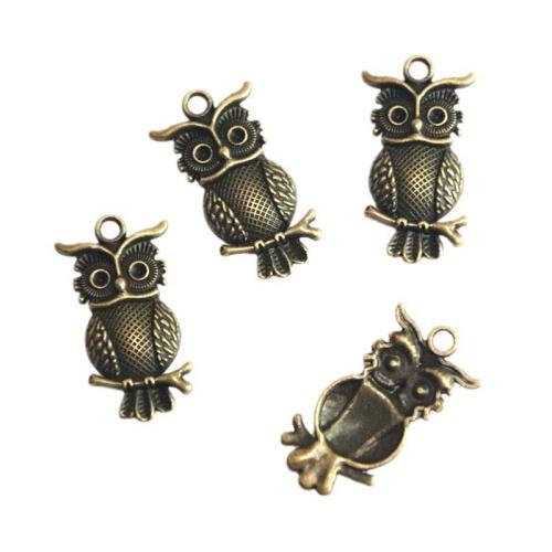 Zinc Alloy Animal Pendants Owl antique brass color plated DIY Sold By Bag