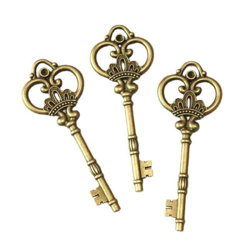 Zinc Alloy Key riipukset, Sinkkiseos, Avain, antiikki messinki väri päällystetty, tee-se-itse, 84x32mm, 20PC/laukku, Myymät laukku