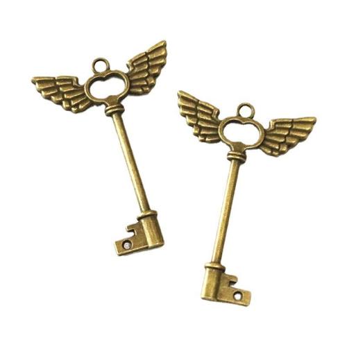 Zinc Alloy Key riipukset, Sinkkiseos, Avain, antiikki messinki väri päällystetty, tee-se-itse, 59.50x41.50mm, 30PC/laukku, Myymät laukku