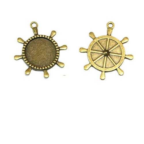 Zinc Alloy Ship Wheel & Anchor Pendant antique brass color plated DIY Sold By Bag