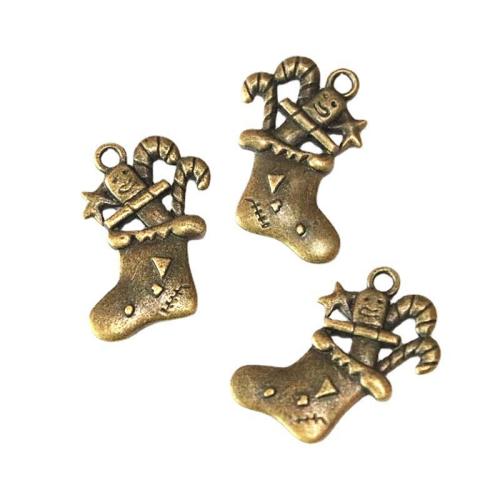 Zinklegering Kerst Hangers, Zinc Alloy, Kerstmis Boot, antiek messing plated, DIY, 28x20mm, 50pC's/Bag, Verkocht door Bag