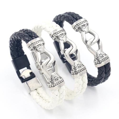 PU Leather Bracelet with Zinc Alloy plated punk style & for man Length Approx 8.3 Inch Sold By PC