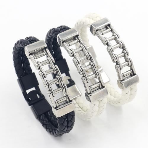 PU Leather Bracelet with Zinc Alloy plated punk style & braided & for man Length Approx 21.5 cm Sold By PC