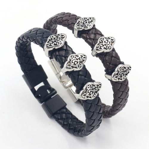 cuir PU bracelet, avec alliage de zinc, fleur, le style de punk & unisexe & tressé, plus de couleurs à choisir, 210x11mm, Vendu par PC