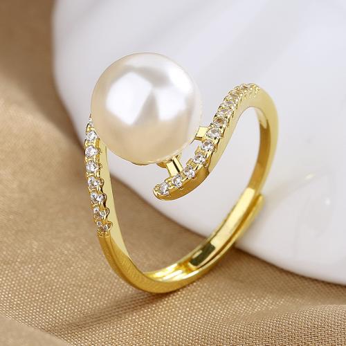 Kubieke Circonia Micro Pave Brass Ring, Messing, met Plastic Pearl, mode sieraden & micro pave zirconia & voor vrouw, meer kleuren voor de keuze, Verkocht door PC