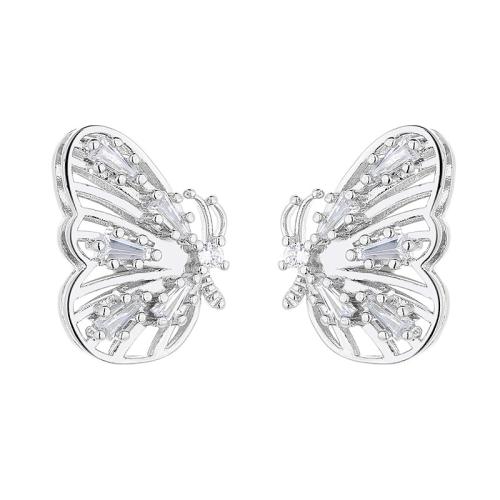 Cubic Zirconia Micro Pave Brass Earring Butterfly fashion jewelry & micro pave cubic zirconia & for woman Sold By Pair