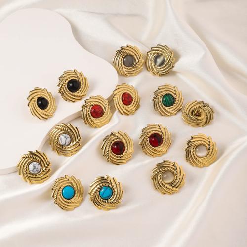 Stainless Steel Stud Earrings 304 Stainless Steel with Natural Stone 18K gold plated fashion jewelry & for woman Sold By Pair