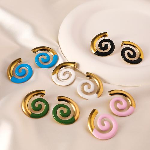 Stainless Steel Stud Earrings 304 Stainless Steel 18K gold plated fashion jewelry & for woman & enamel Sold By Pair