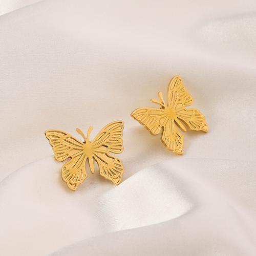 Stainless Steel Stud Earrings 304 Stainless Steel Butterfly 18K gold plated fashion jewelry & for woman golden Sold By Pair