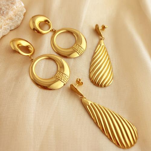 Stainless Steel Stud Earrings 304 Stainless Steel 18K gold plated fashion jewelry & for woman golden Sold By Pair