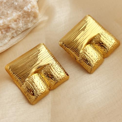 Stainless Steel Stud Earrings 304 Stainless Steel Square 18K gold plated fashion jewelry & for woman Sold By Pair