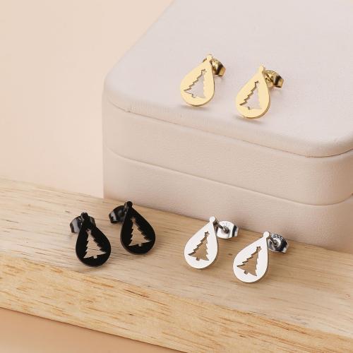 Stainless Steel Stud Earrings 304 Stainless Steel Teardrop Vacuum Ion Plating Christmas Design & fashion jewelry & for woman Sold By Bag