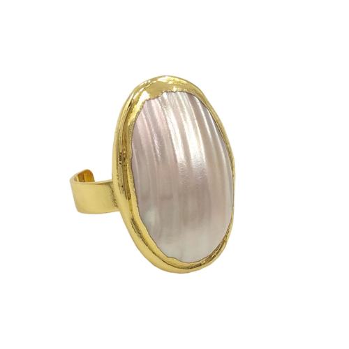 Brass Finger Ring with Shell Oval gold color plated Adjustable & fashion jewelry & for woman nickel lead & cadmium free US Ring Sold By PC