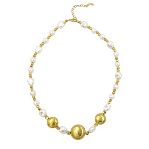 Kunststof parel ketting, Messing, met Plastic Pearl, met 2 Inch extender keten, gold plated, mode sieraden & voor vrouw, meer kleuren voor de keuze, nikkel, lood en cadmium vrij, Lengte Ca 17 inch, Verkocht door PC