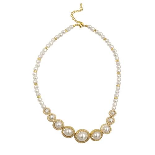 Kunststof parel ketting, Plastic Pearl, met Messing, met 2 Inch extender keten, plated, mode sieraden & voor vrouw, meer kleuren voor de keuze, Lengte Ca 16 inch, Verkocht door PC