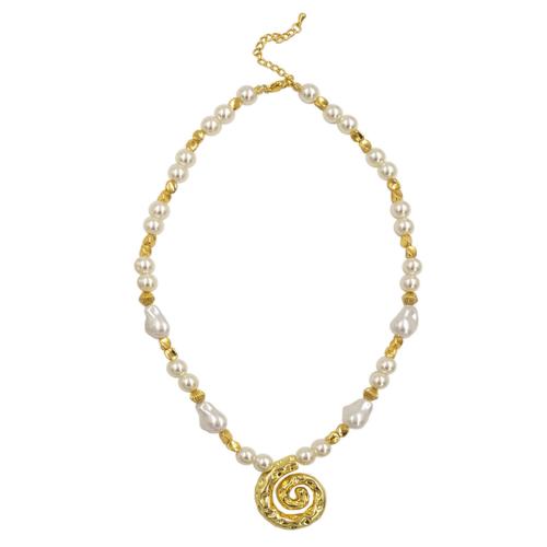 Plastic Pearl Necklace Brass with Plastic Pearl with 2 Inch extender chain Helix plated fashion jewelry & for woman nickel lead & cadmium free Length Approx 16 Inch Sold By PC