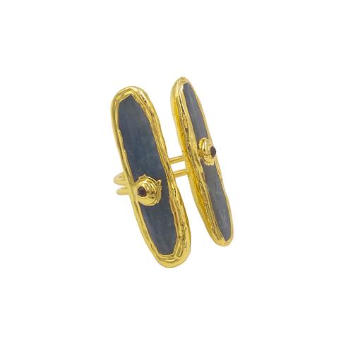 Anillo de dedo de latón, metal, con cianita, chapado en color dorado, Ajustable & Joyería & para mujer, libre de níquel, plomo & cadmio, tamaño:8, Vendido por UD