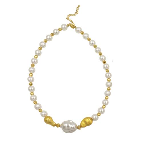 Plastic Pearl Necklace with Brass with 2 Inch extender chain gold color plated fashion jewelry & for woman Length Approx 17 Inch Sold By PC