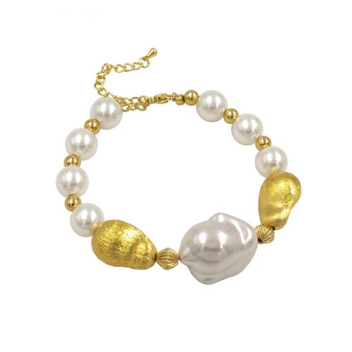 Brass Bracelet & Bangle Plastic Pearl with Brass with 2 Inch extender chain gold color plated fashion jewelry & for woman Length Approx 18 cm Sold By PC