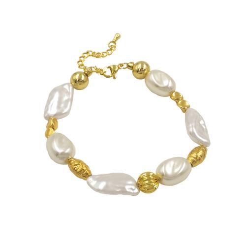 Brass Bracelet & Bangle Plastic Pearl with Brass with 2 Inch extender chain gold color plated fashion jewelry & for woman Length Approx 18 cm Sold By PC