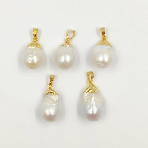 Freshwater Pearl Vedhæng, Ferskvandsperle, med Messing, guldfarve belagt, du kan DIY, about:15.78x24.97mm, Solgt af PC