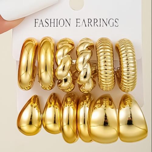 Earring Jewelry Copper Coated Plastic plated 6 pieces & fashion jewelry & for woman golden Sold By Set