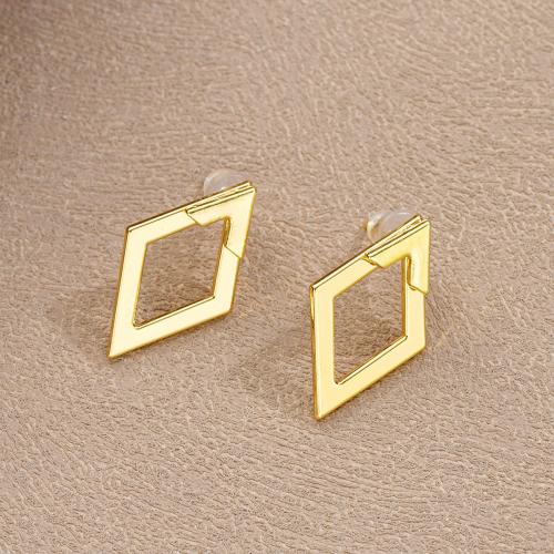 Zinc Alloy Stud Earring Rhombus plated fashion jewelry & for woman & hollow golden Sold By Pair