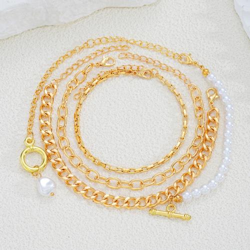 Zinc Alloy Bracelet with Plastic Pearl plated 4 pieces & fashion jewelry & for woman golden Sold By Set