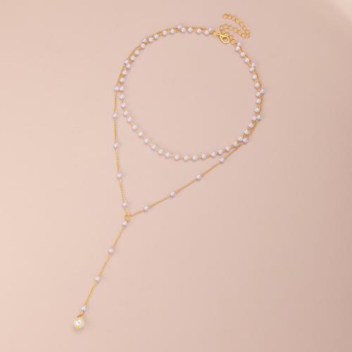 Zinc Alloy Jewelry Necklace with Plastic Pearl plated fashion jewelry & for woman golden Sold By PC