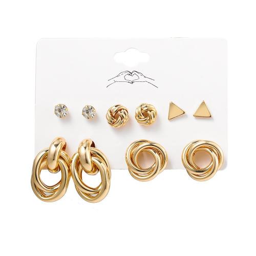 Zinc Alloy Stud Earring plated & for woman & with rhinestone Sold By Set