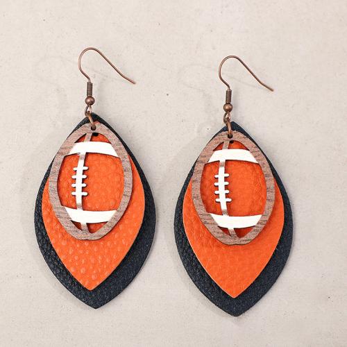 Zinc Alloy Drop Earrings PU Leather with Wood & Zinc Alloy printing fashion jewelry & for woman Sold By Pair